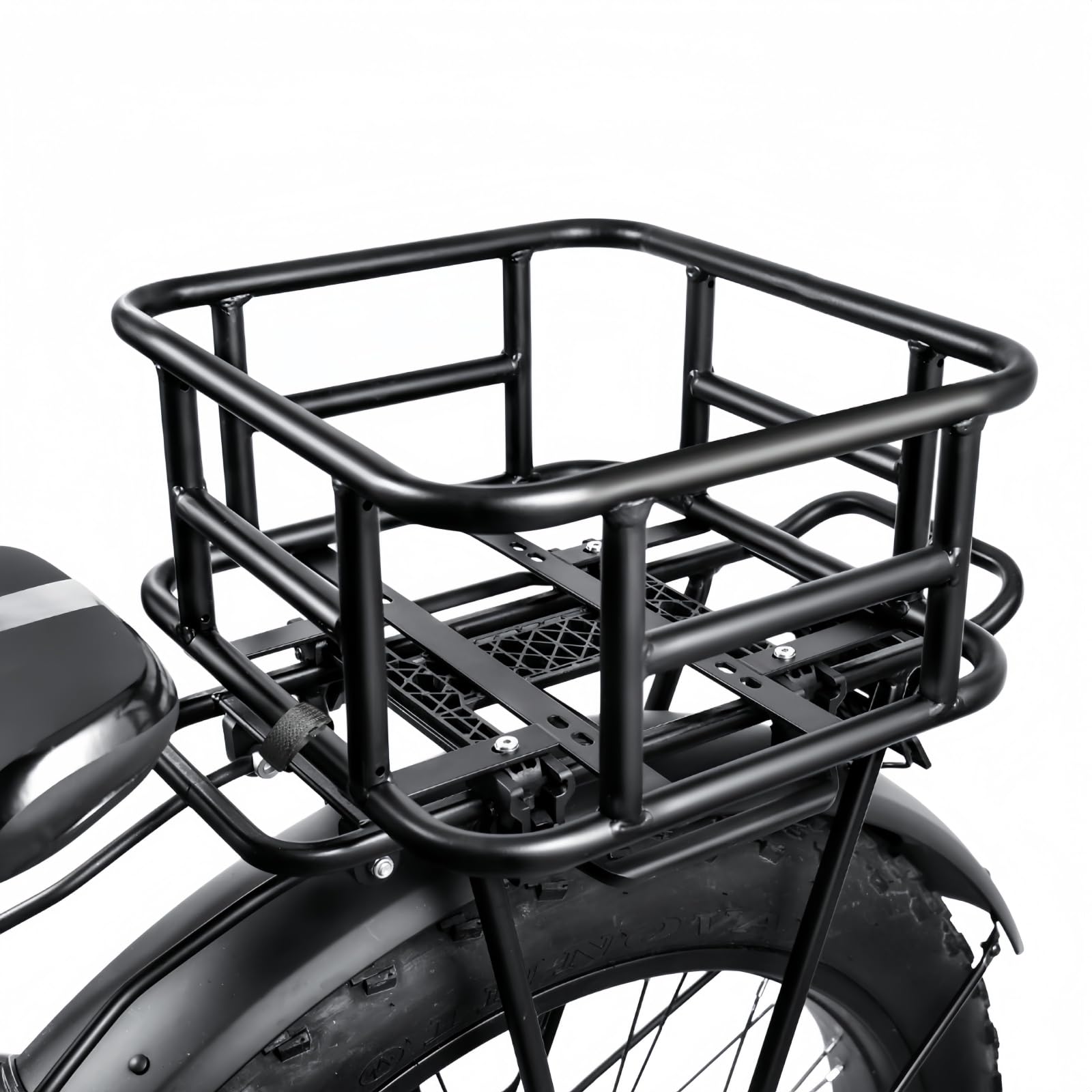 Kosz rowerowy z tyłu, zdejmowany, metalowy kosz rowerowy ze wzmocnionymi krawędziami, akcesoria rowerowe do roweru elektrycznego, kolor czarny