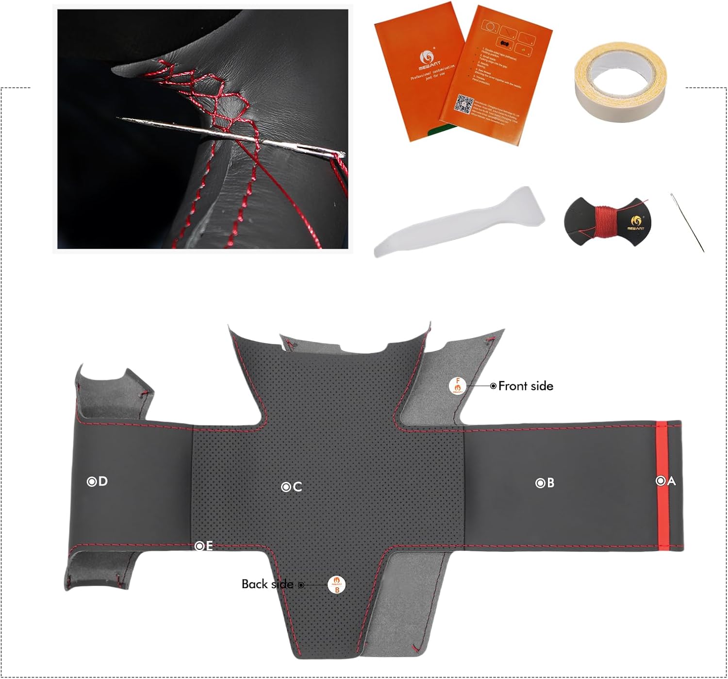 MEWANT Hand Sewn Steering Wheel Cover Wrap for 2012 Fiat Panda Rubber Non-Multi-Function Car Steering Wheel Accessories