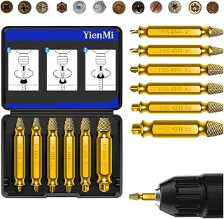 Schraubenausdreher Set 6 Stück, Hergestellt aus HSS 4341, Beschädigte Schraube Entferner Extraktor Set, Extraktor zum Entfernen fester & beschädigter Schrauben, Gold