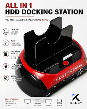 Kenly USB 3.0 Docking Station Combo – 2.5” / 3.5” IDE & SATA HDD/SSD Desteği, Harici Hard Disk Okuyucu