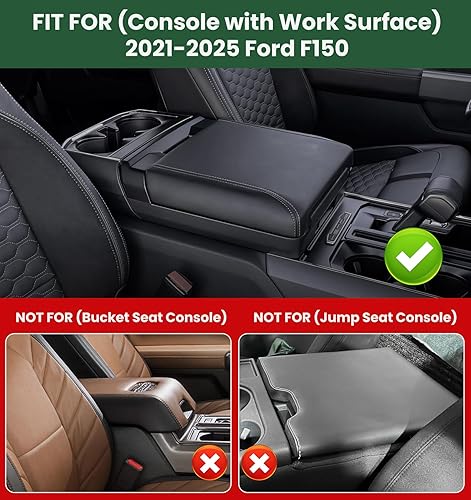 Miniatura 52 de Funda de consola central para Ford F150 F250 F350 F450 F550 2015-2025 con asiento de salto 40/20/40, cubierta de consola central de piel sintética