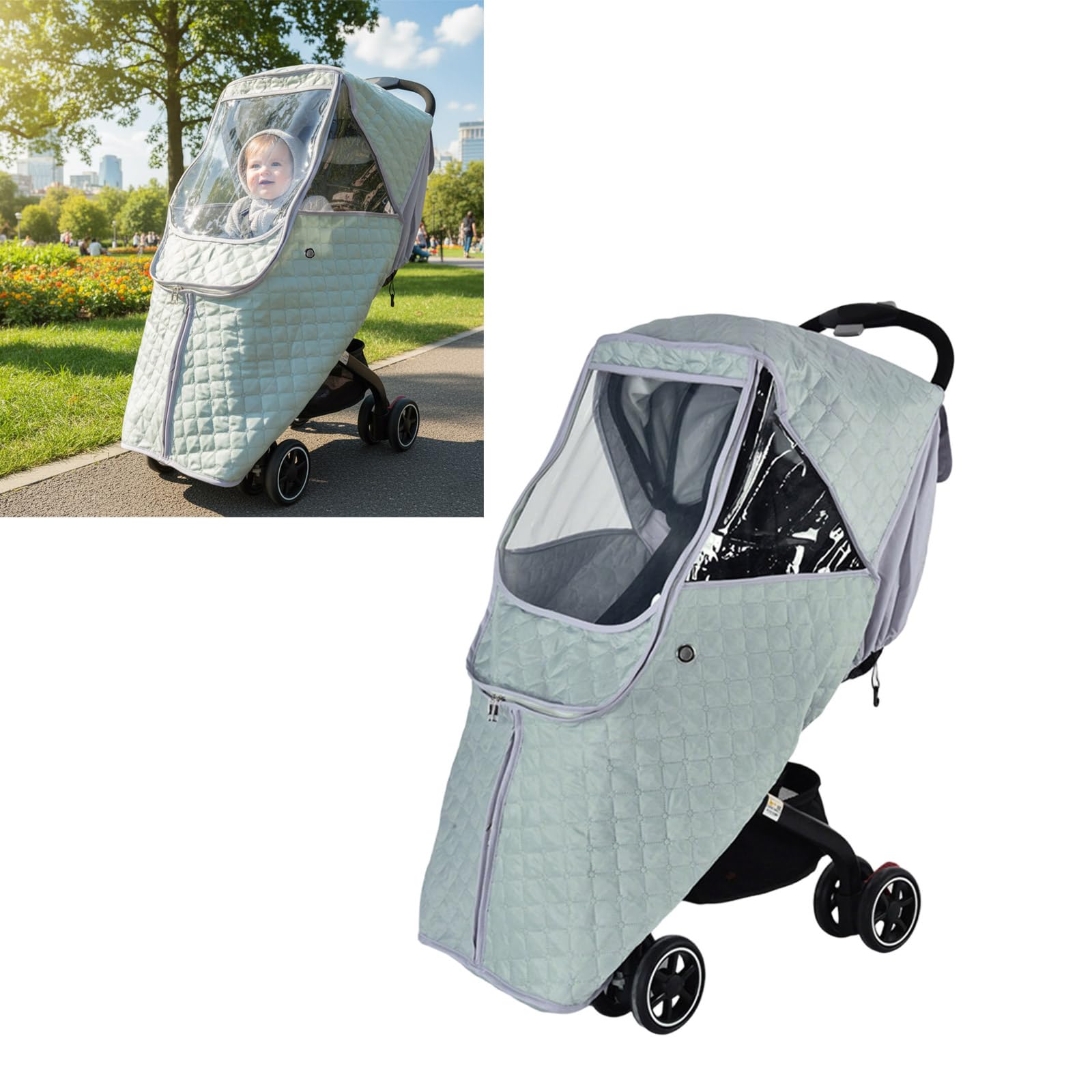 Housse d'hiver respirante avec fenêtre transparente, coupe-vent en polyester pour temps froid et utilisation en extérieur, poussettes transparentes, protection contre les intempéries, housse de pluie