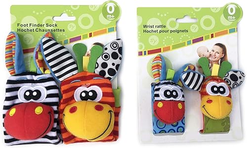 Miniatura 3 de Buscadores de pies y sonajeros de muñeca para bebés, juguetes de textura de desarrollo para bebés, calcetines de juguete para bebés y sonajeros de
