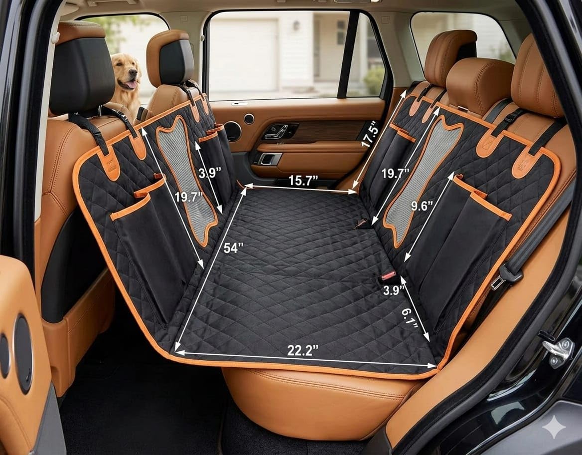 Chester & Lulu Funda para Asiento de Coche para Perros – Protector Impermeable con Ventana de Malla, Antideslizante y Resistente, Compatible con Cinturón de Seguridad, Ajuste Universal para Vehículos