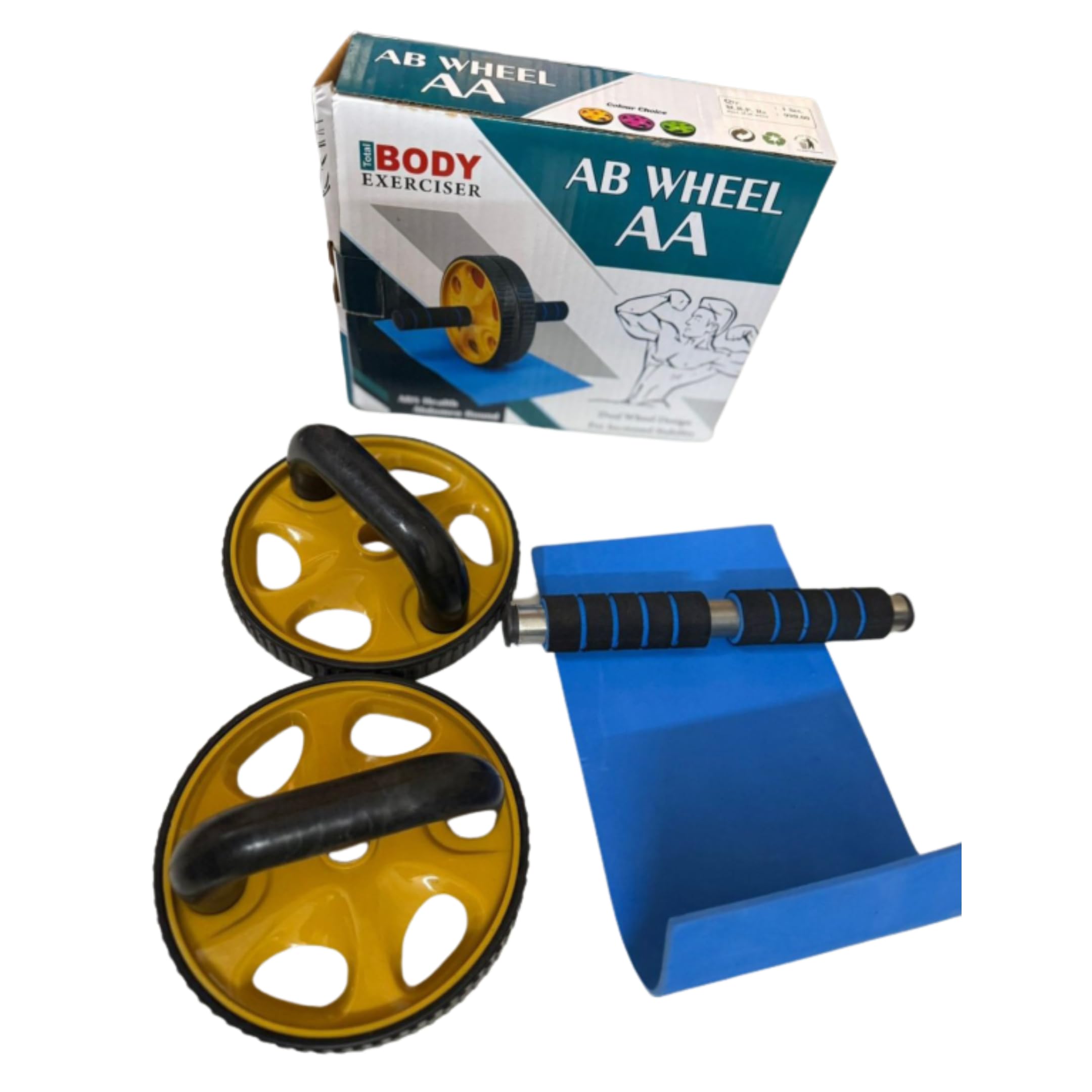 GymBrat AB Wheel AA Body Exerciser with Knee Pad, Double Wheel Ab Roller, Yellow and Black