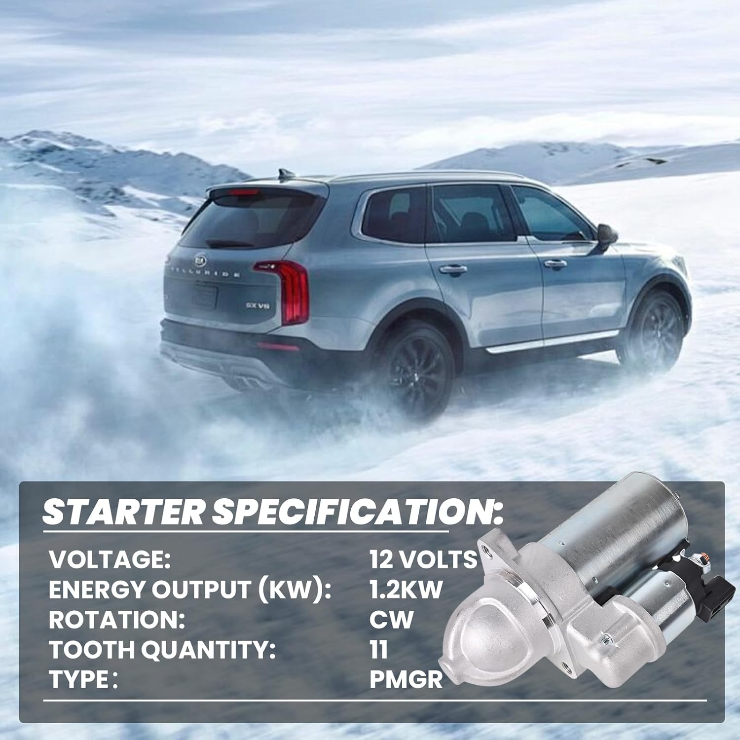 New Starter Replacement Compatible with 2009-2014 Hyundai Sonata Santa Fe Sport 2012-2013 Kia Optima L4 2.4L Replaces # 36100-2G100 1-17989 410-12398 410-40040 19090 (12V 1.2KW 11T CW)