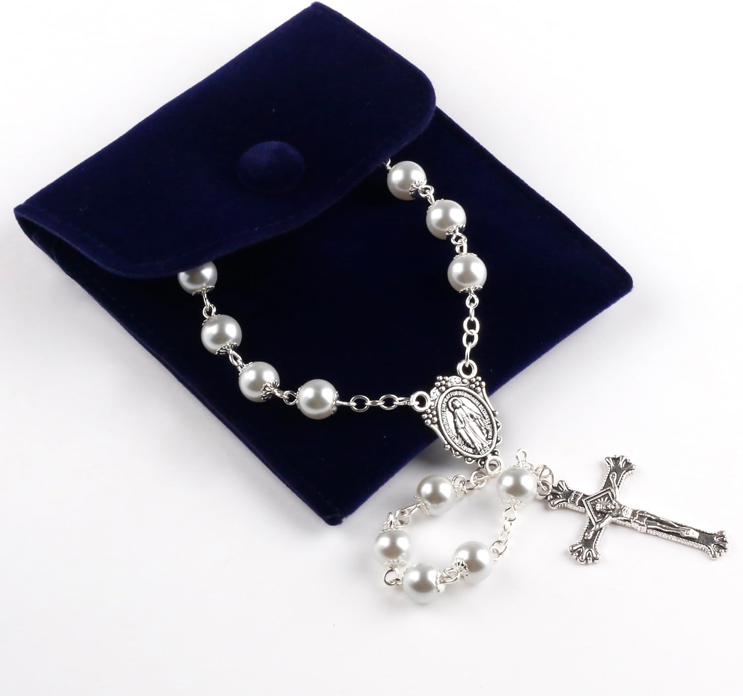 8mm Glass Pearl Beads Catholic Rosary Necklace for Men and Women with Flannel Bag - Image 5