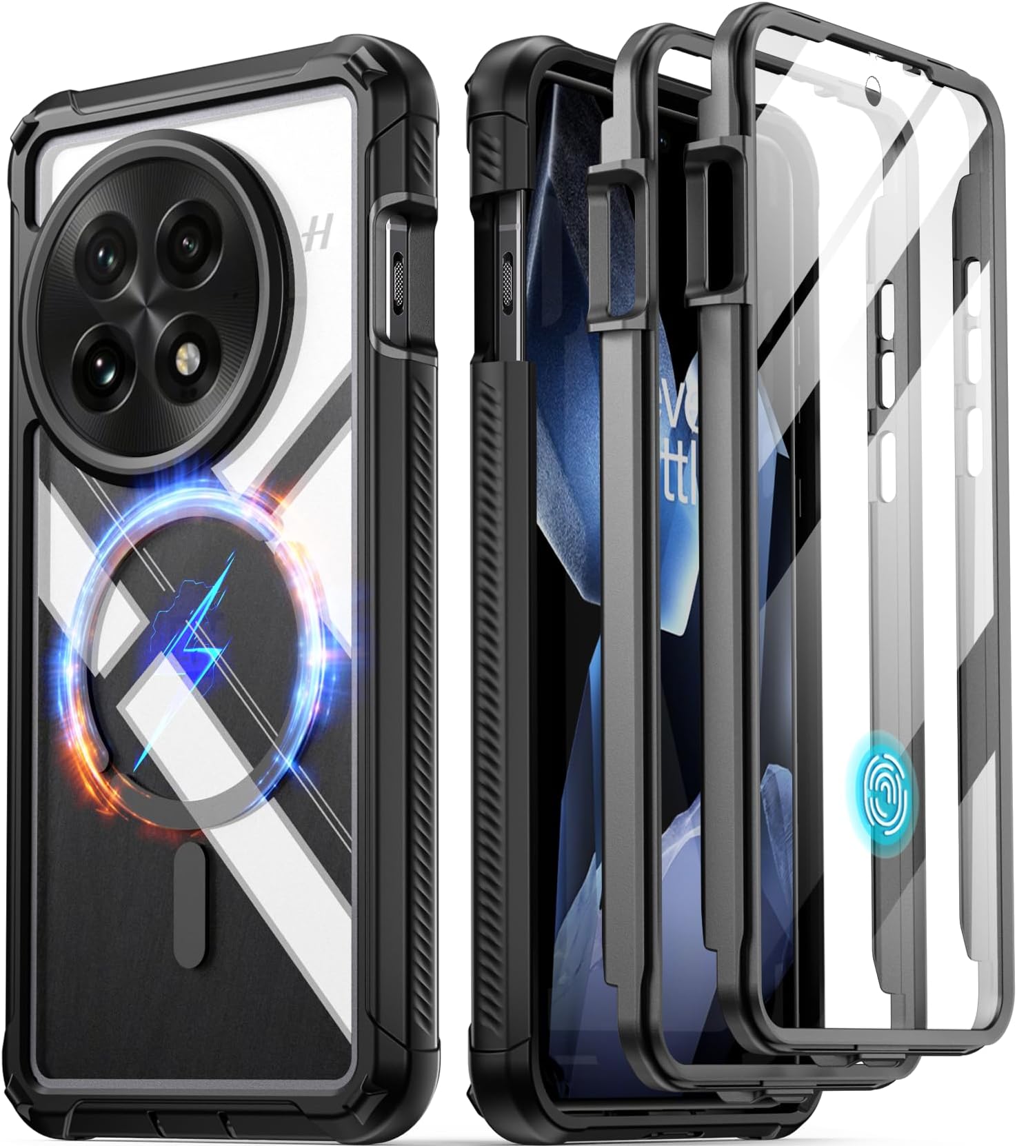 Poetic Guardian Case for OnePlus 13 5G, Built-in Screen Protector [Work with Fingerprint ID], [2 Front Frame] Full Body Shockproof Rugged Clear Cover Case, Black/Clear