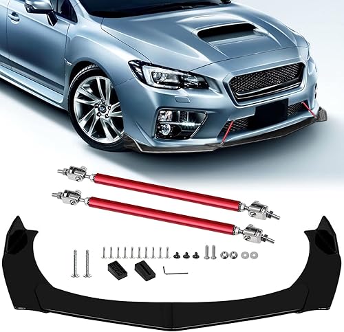 4 piezas de parachoques delantero difusor de alerón de barbilla, protector de divisor de aire con 2 varillas divisoras ajustables de 8 a 11