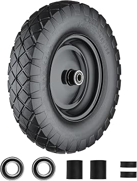 Wheelbarrow Tires 4.80/4.00-8 Flat Free, 16 inch Solid Tire and Wheel with 5/8 or 3/4 Bearings, Wheel Barrow Tires 4.80/4.00-8 Includes Adapter Kit by Cubesprings
