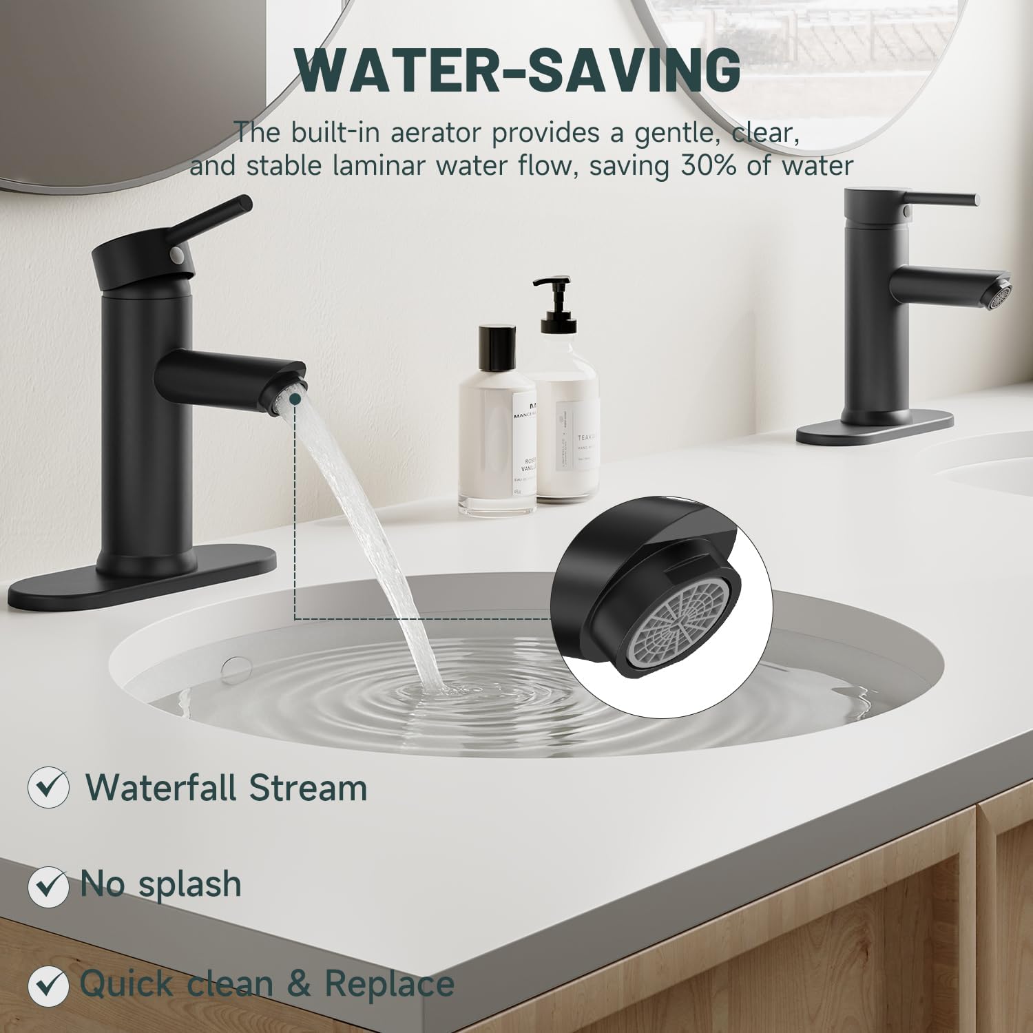 2 Pack Black Bathroom Faucet, Greenspring Single Handle Bathroom Faucets 1 Hole Sink Faucet Modern Commercial Lavatory Vanity Faucets with Cover Plate Pop Up Drain with Supply Line, Brass