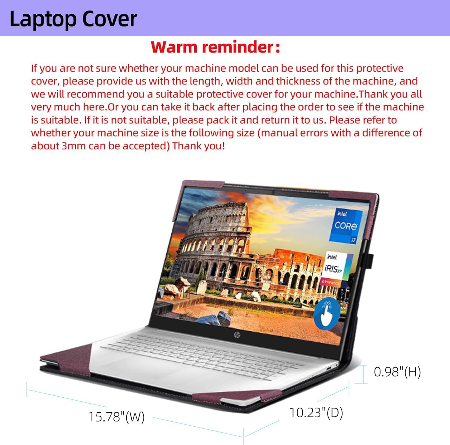 Laptop Cover for HP 17s / 17-cp / 17z / Envy 17-cr / 17t / 17-ch / 17.3" - All-Inclusive Drop-Proof Case with PU Leather Inner Pocket (17.3" Wine Red) - Image 4