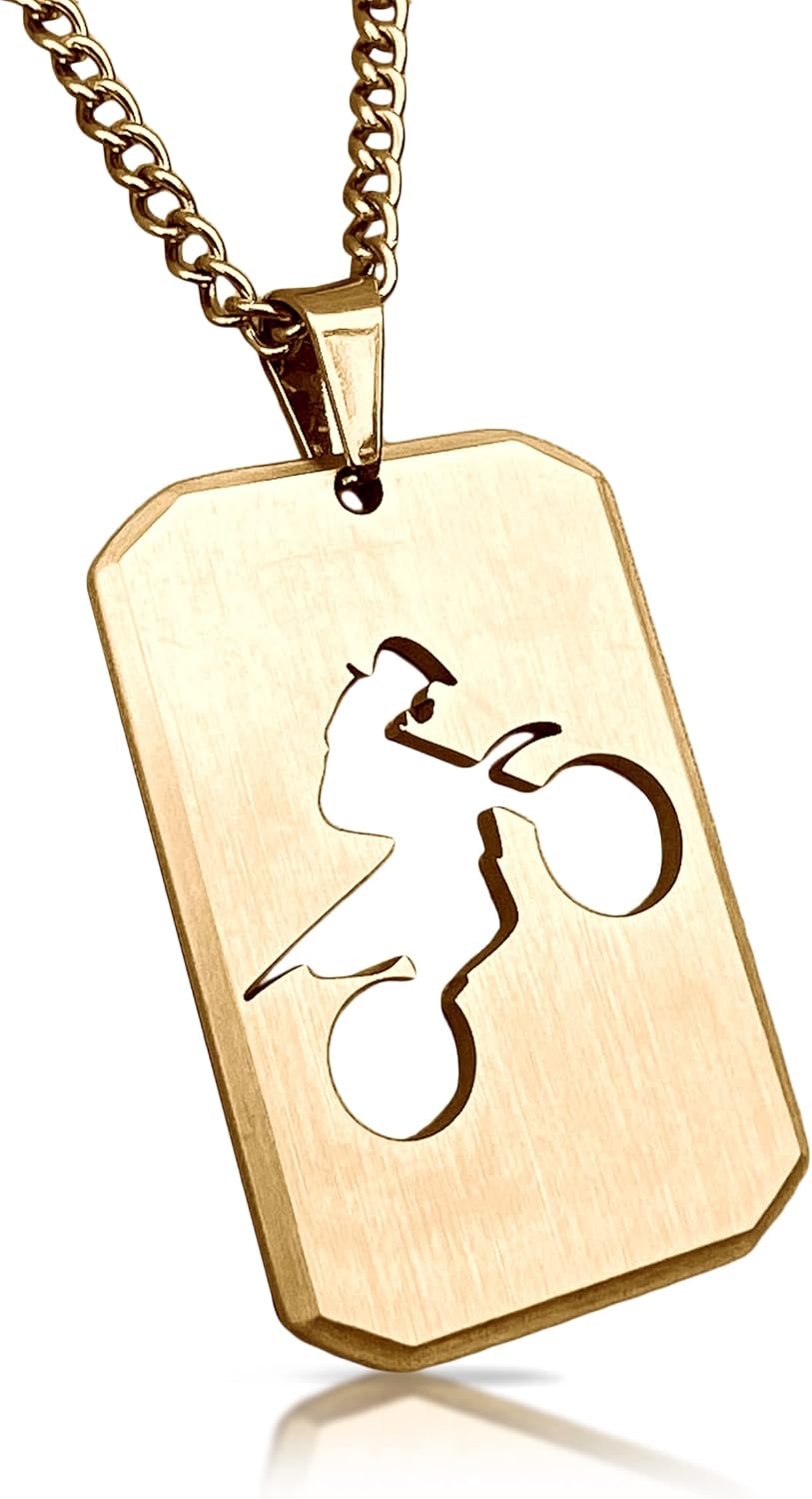 Elite Athletic Gear Motocross Cut Out Pendant With Chain Necklace - 14K Gold Plated Stainless Steel