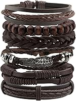 Manfnee 6-12PCS Adjustable Braided Faux Leather Punk Cuff Wrap Bracelets for Men Women - Stylish Handmade Wristbands