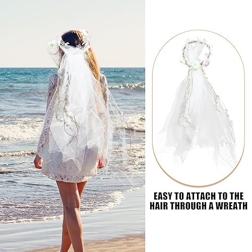 Miniatura 3 de Minkissy Diadema de velo de novia, diadema de velo blanco, corona de flores con cinta ajustable para mujer