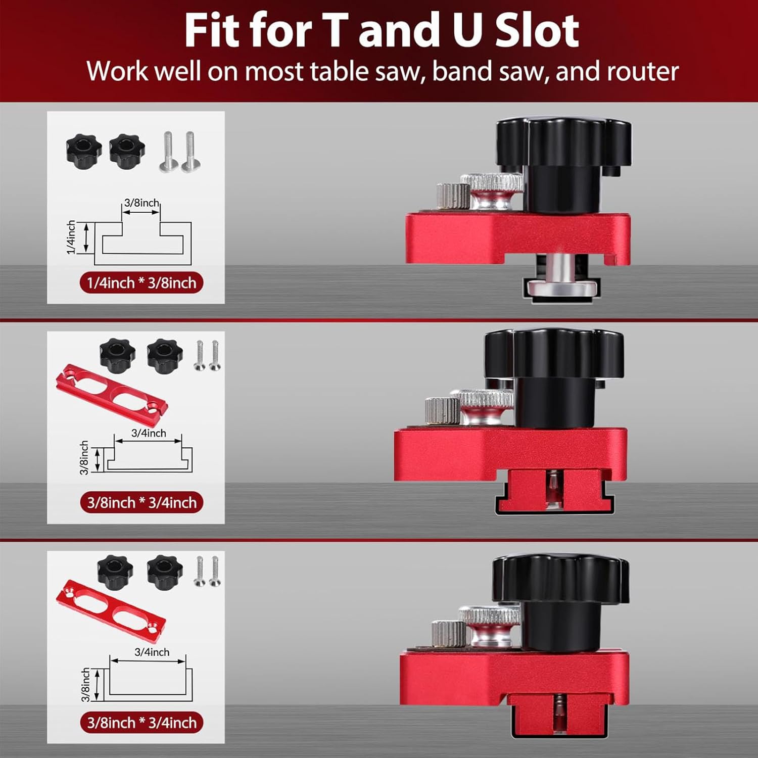 Diydeg Table Saw Jig Guide, 2 Inch Dual Bearing Knurl Roller Narrow Strip Cutting Jig Table Saw Guide Thin Rip for 3/8inx3/4in T and U Slot 1/4inx3/8in T Slot