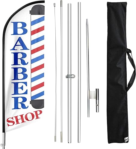 FSFLAG Bandera de barbería, banderas de barbería con kit de poste, bandera de barbería con poste para empresas, letrero de bandera de plumas de