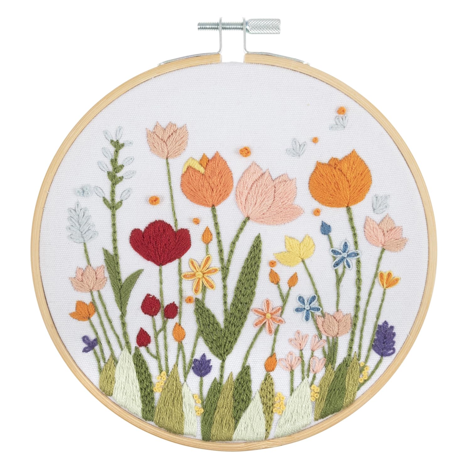Trimits Embroidery Kit with Hoop - Bloom Design on Pre-Printed Cotton Fabric (25 x 25cm) with Felt Backing, Thread, Needle and Instructions - Uses a Mixture of Popular Embroidery Stitches.