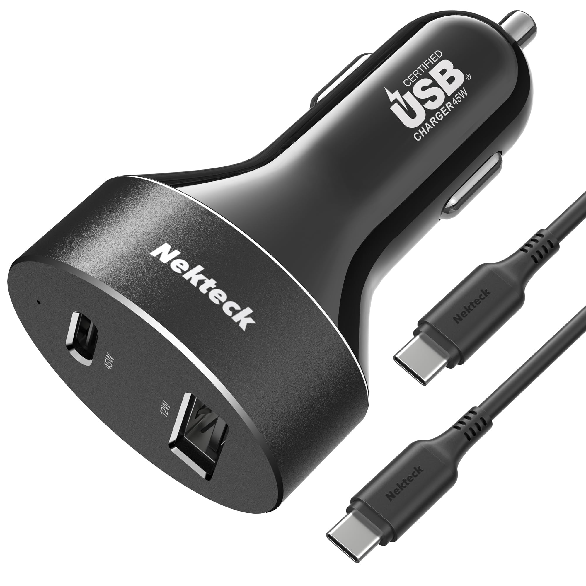 Type C Car Charger, Nekteck USB Adapter with 45W Power Delivery and 12W A Port Compatible with iPhone, iPad, MacBook, Galaxy, Google Pixel, 3.3ft Cable Included, NOT Ideal for Note10+PPS