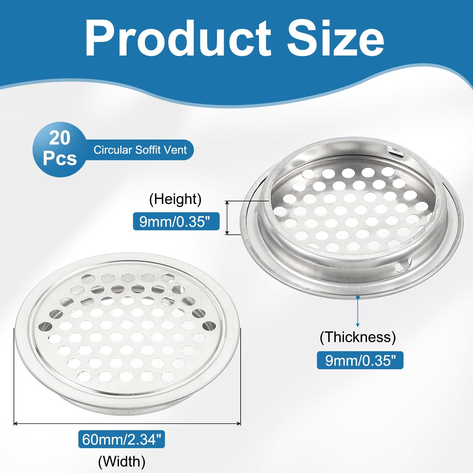 PATIKIL 60 mm Circular Soffit Vent, 20 Pcs Stainless Steel Round Mesh Hole Air Vents Dual Panel Round Mesh Hole Louver for Kitchen Wardrobes Shoe Sundry Cabinets Bathrooms, Silver - Image 2