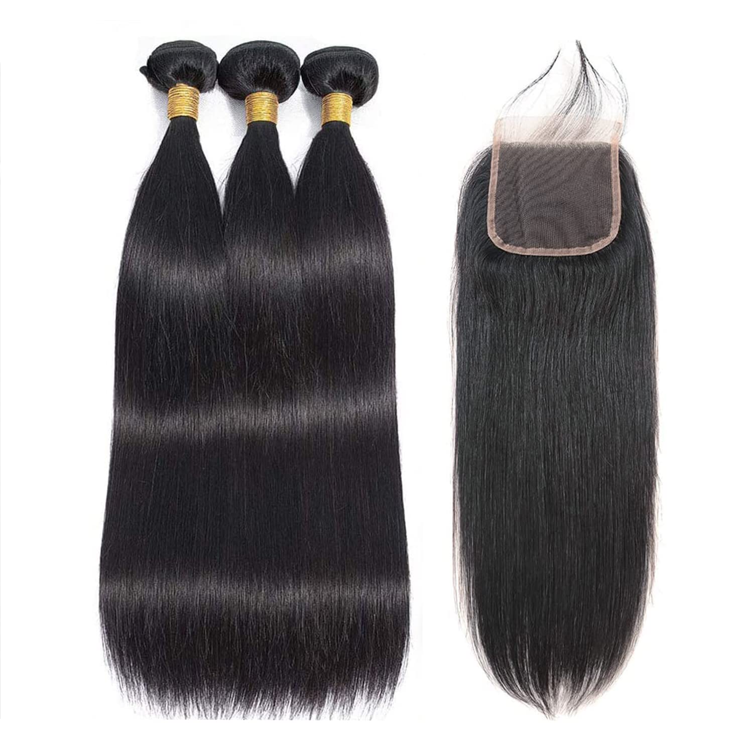 10A Straight Bundles with Closure Human Hair (20 22 24+18) Brazilian Straight Human Hair Bundles with Closure 100% Unprocessed Virgin Remy Straight Hair Weave 3 Bundles with Closure