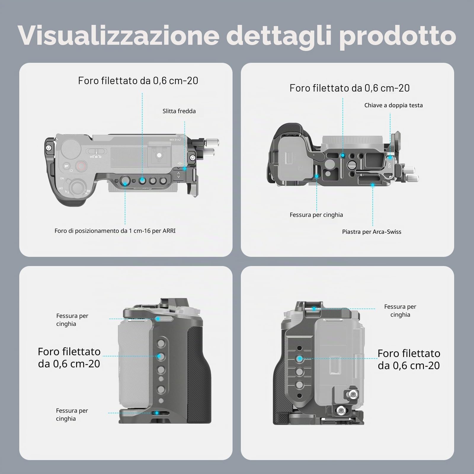 SMALLRIG ZV-E10 II HawkLock Quick Release Cage Kit per Sony ZV-E10 II con Morsetto per Cavo per HDMI, Impugnatura Ergonomica in Silicone Integrata, Piastra a Sgancio Rapido per Arca, Presa QD - 4949