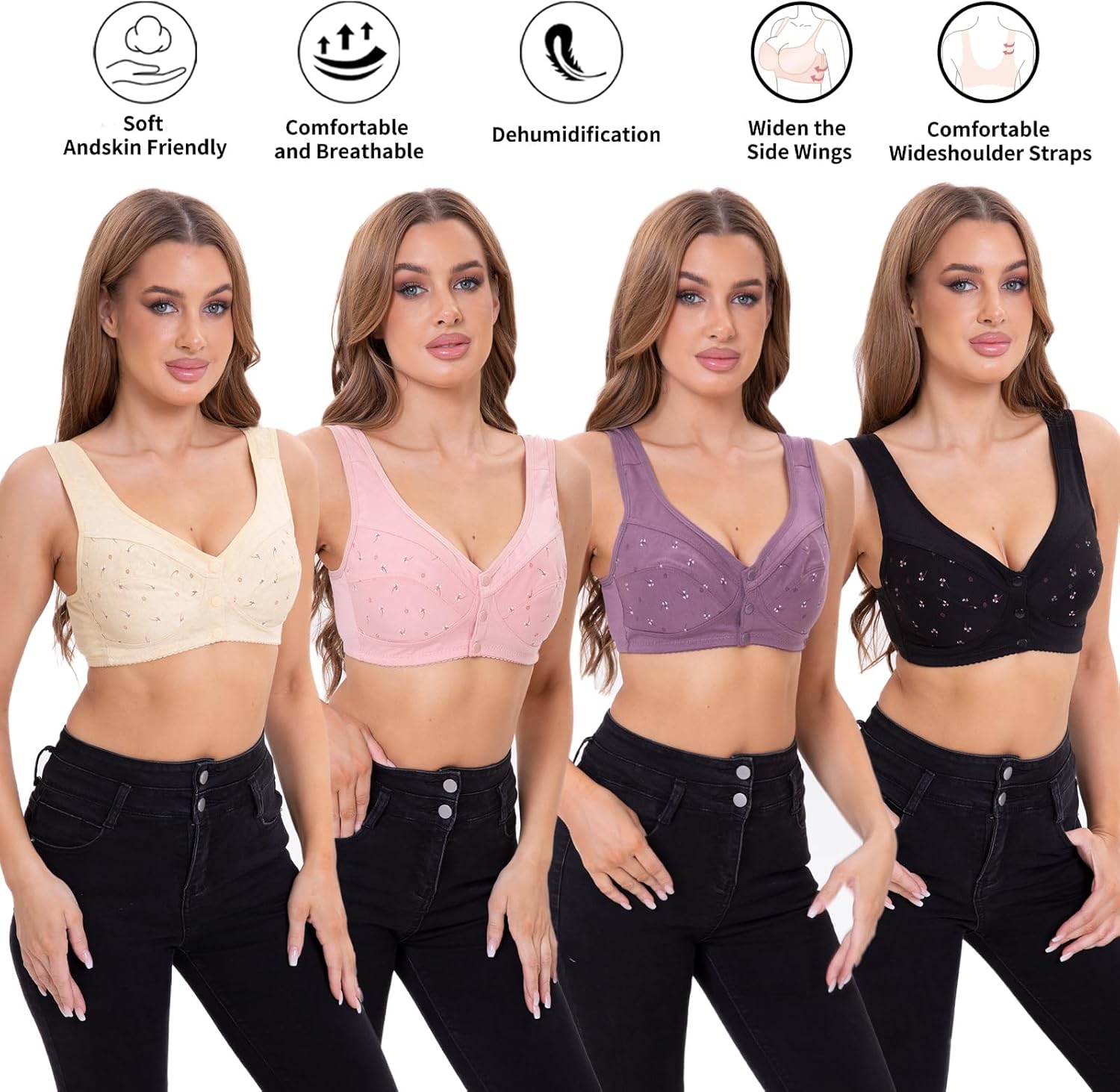 Daisy Bras for Women, Front Closure Bras Plus Size Push Up Comfortable No Underwire Seniors Full Coverage Cotton Bra - Image 2