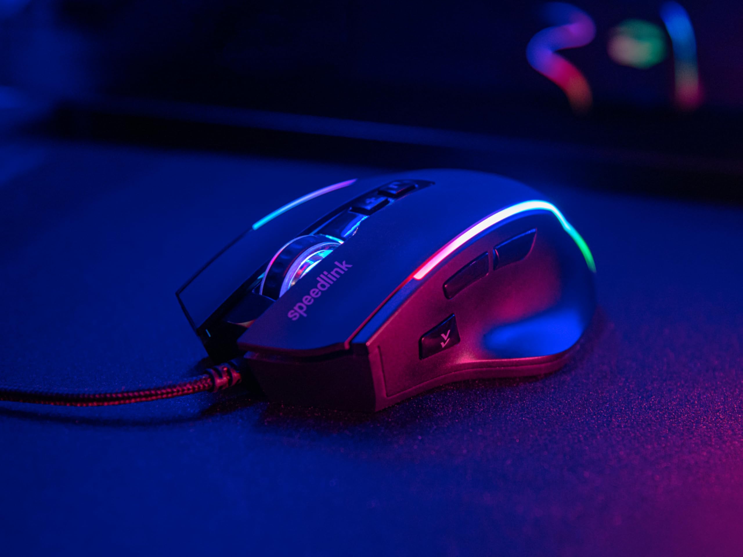 Speedlink DECUS NX - RGB Gaming Maus mit Kabel, bis 12800dpi, Programmierbar, Dauerfeuer Taste, USB kabelgebunden ummantelt, 1000Hz Pollingrate, schwarz