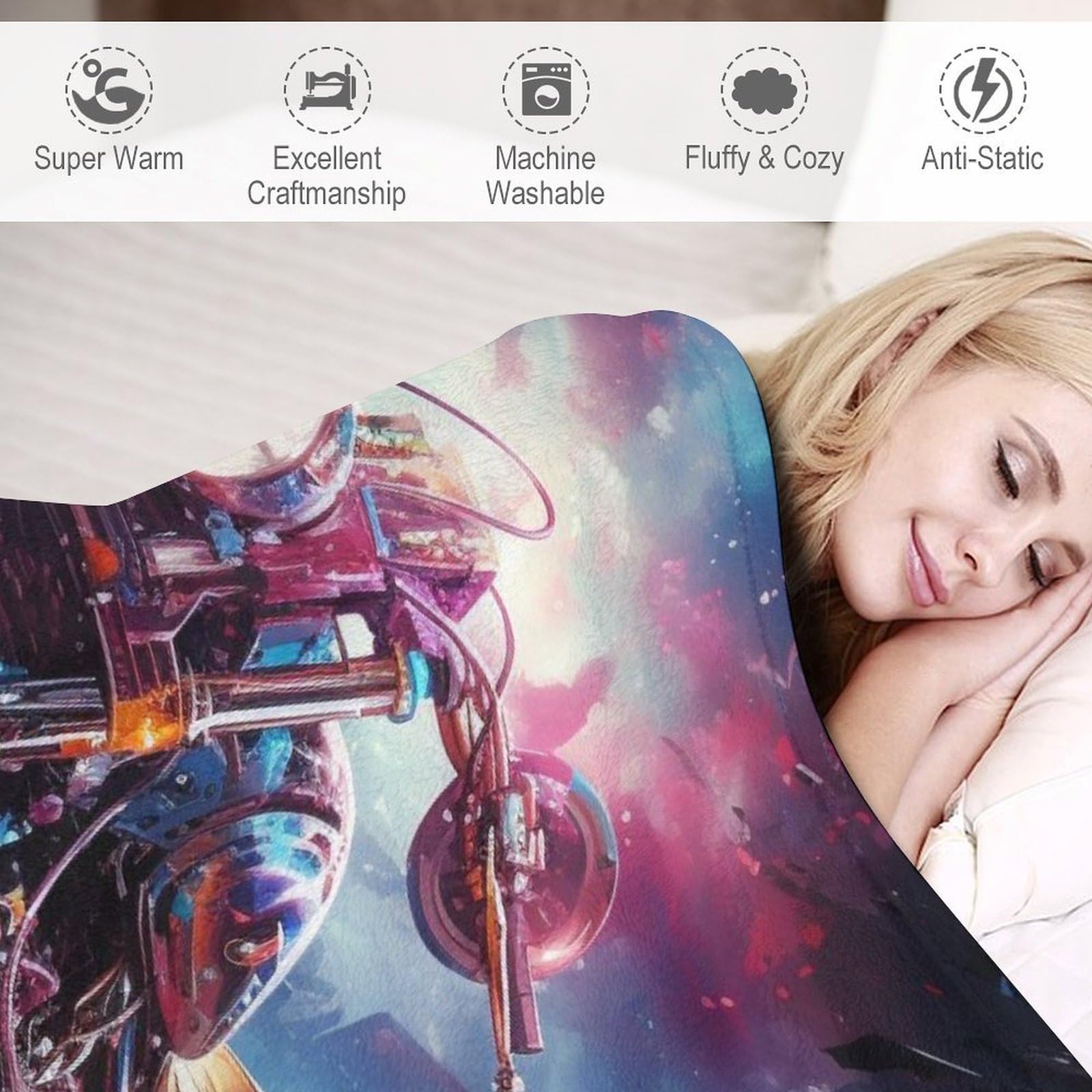 Motorrad Kuscheldecke Flauschig Decke, Flannel Weiche Sofadecke, Fleecedecke, Wohndecke - Pflegeleicht - Warm 150×200cm