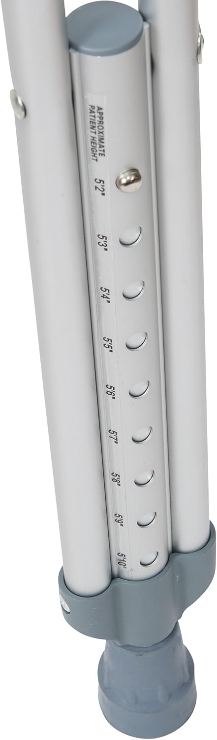 DMI Crutches, Push Button Adjustable Aluminum Crutches with Pads, Tips, and Handgrips Accessories, Adult 5 Foot 2 to 5 Foot 10, Silver and Gray, Beige, 2 Count