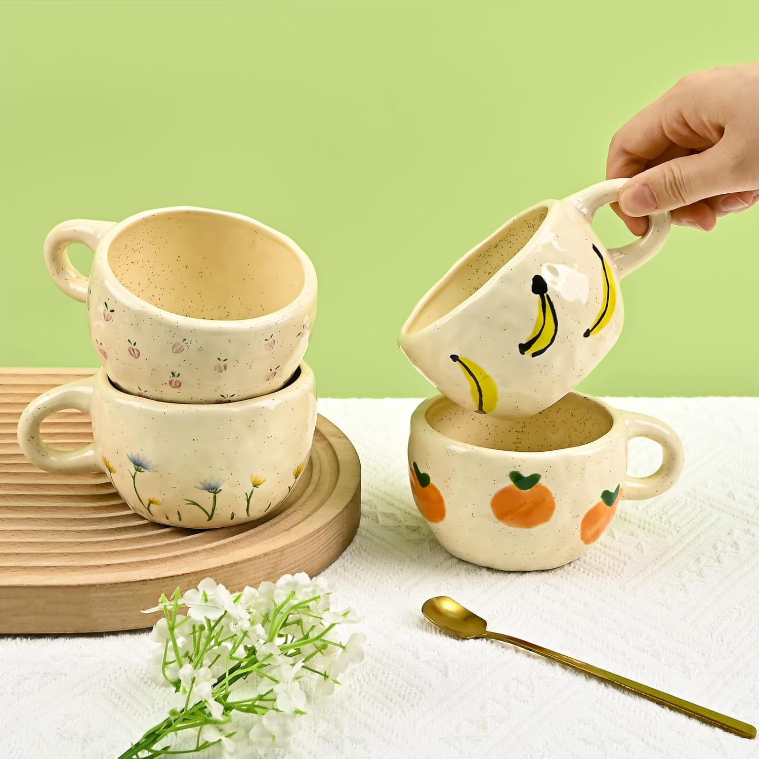 Ceramic Coffee Mug, Creative Flower Fruit Cup for Women Friends, 8.5 oz/250 ml Cute Coffee Mugs for Latte Tea Milk (Vitality Orange) - Image 5