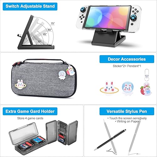 Miniatura 7 de Paquete de accesorios Switch OLED - innoAura - Paquete de interruptores 18 en 1 con funda para interruptor, funda de juego para interruptor,