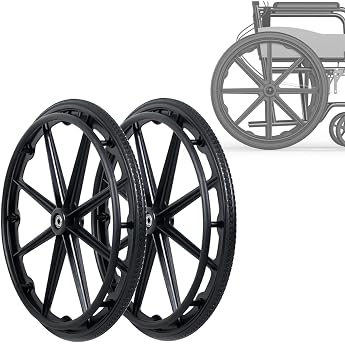 ESOYAWE Wheelchair Wheels 24 Inch with Rims Pack of 2 One-piece Moulded Wheelchair Castors Wheels for Wheelchairs with Bearing and Threaded Rod Replacement Castors for Disabled Vehicles Load Capacity 120 kg