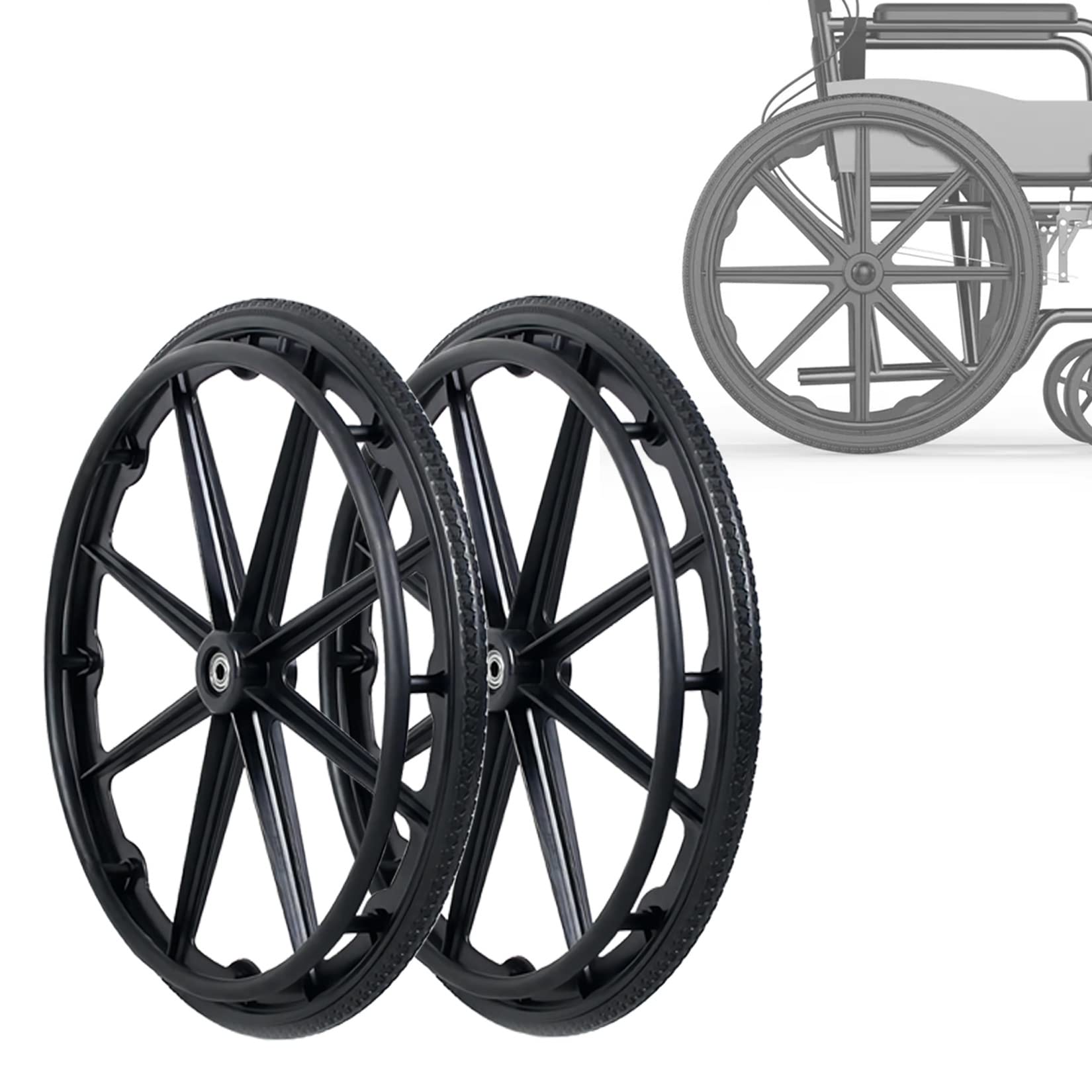 ESOYAWE Conjunto De 2 Rueda Trasera De La Silla De Ruedas, 24 Pulgadas No Neumática Prueba De Pinchazos Sólido Rueda De Silla De Ruedas Manual, Ruedas para Sillas De Ruedas De Repuesto