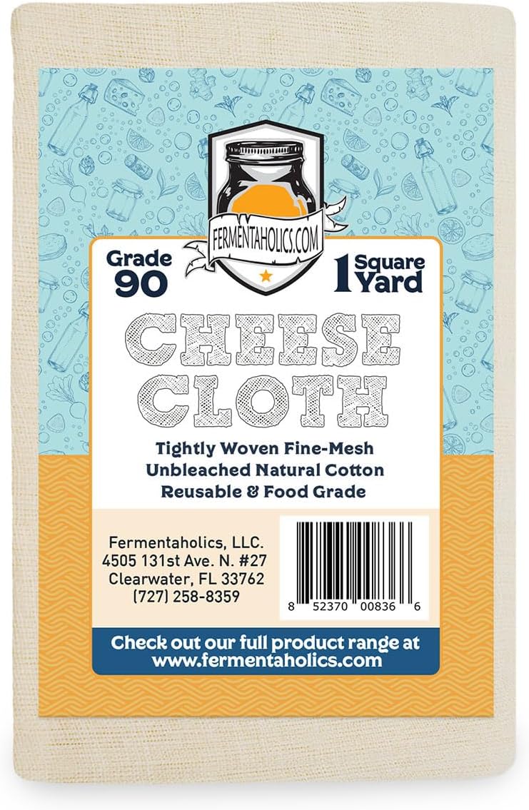 Fermentaholics Unbleached Grade 90 Cheesecloth | 1 Square Yard, Ultra Fine-Mesh, Food-Grade Cheesecloth | Cheese Cloth for Cooking, Straining Cheese, Nut Milks, Bone Broth, Infusions, Tea, etc. (1 pack)