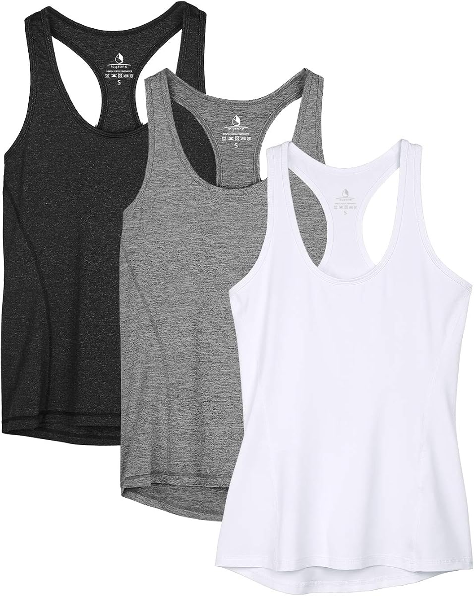 pack de 3 camisetas de tirantes Icyzone Racerback Workout para mujer | Camisetas transpirables, de ejercicio, de gimnasio y de yoga