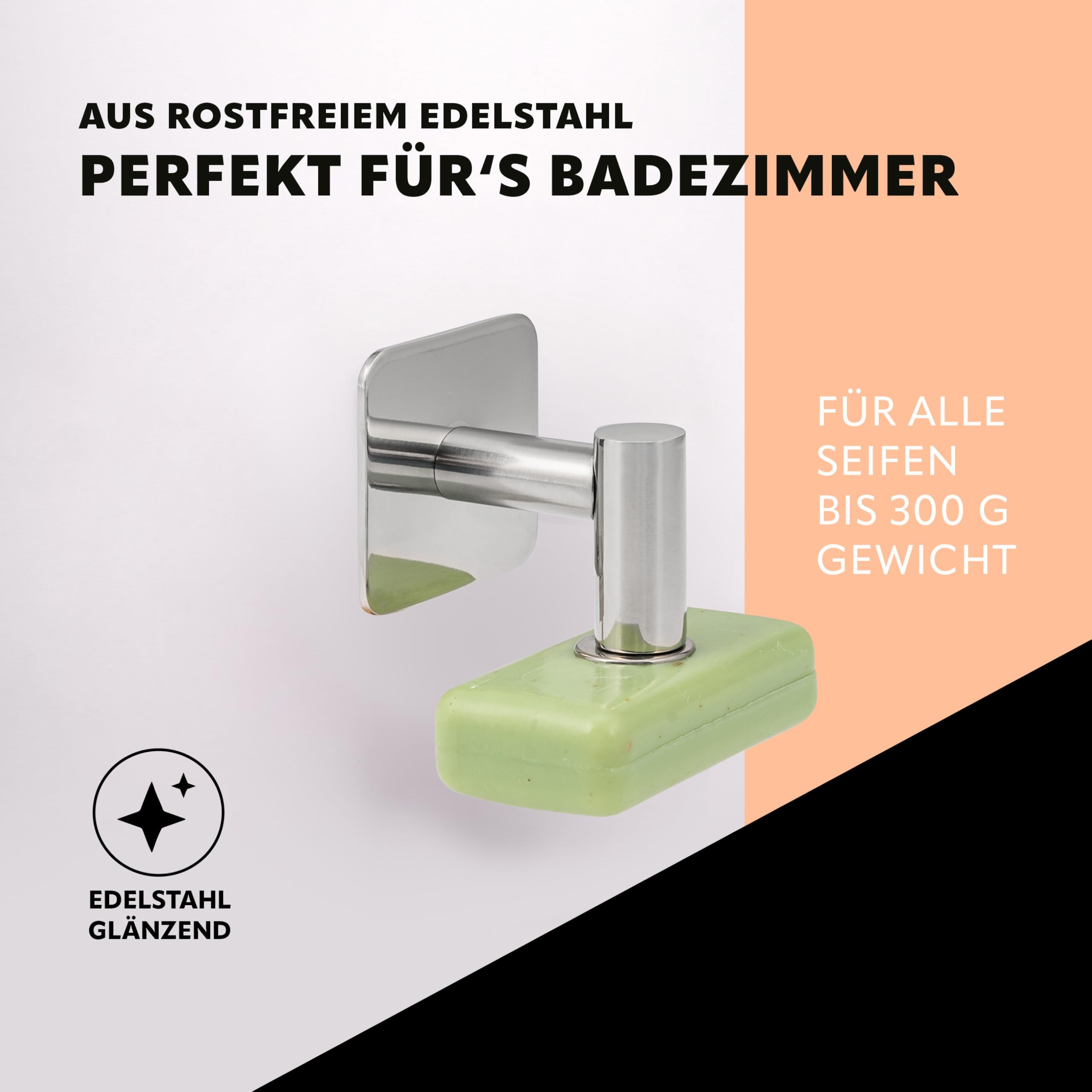 bremermann Magnet-Seifenhalter 2er Set, ideal geeignet für Feste Seifen und Shampoos - frei hängend durch Magnet - Montage durch Ankleben, aus hochglänzendem Edelstahl