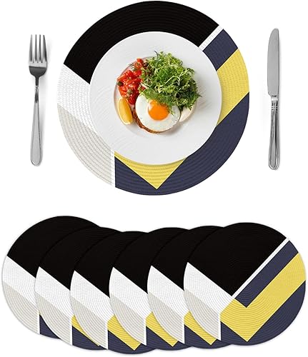 Miniatura 2 de Juego de 6 manteles individuales redondos para mesa de comedor, diseño geométrico abstracto, manteles individuales circulares lavables de tejido