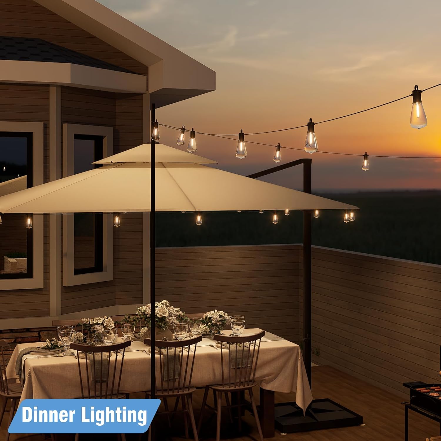 LED Outdoor String Lights 100FT, Waterproof Patio Lights with 52 (50+2 Spare ST38 Shatterproof Replaceable Bulbs), Connectable Dimmable Outside Hanging Light for Porch Garden Deck Bistro Backyard