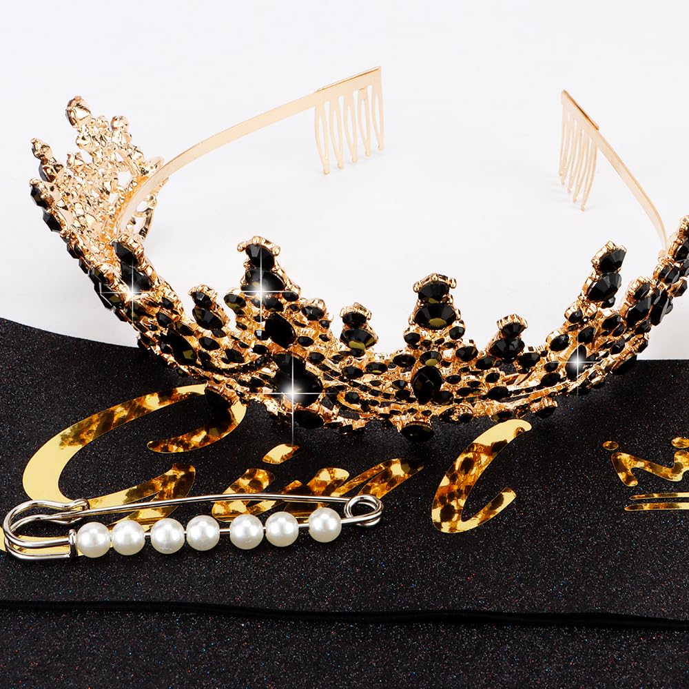 TOBATOBA Birthday Sash and Crown Set for Women and Girls - Black Tiara and Sash, Princess Decorations and Gifts - Image 2