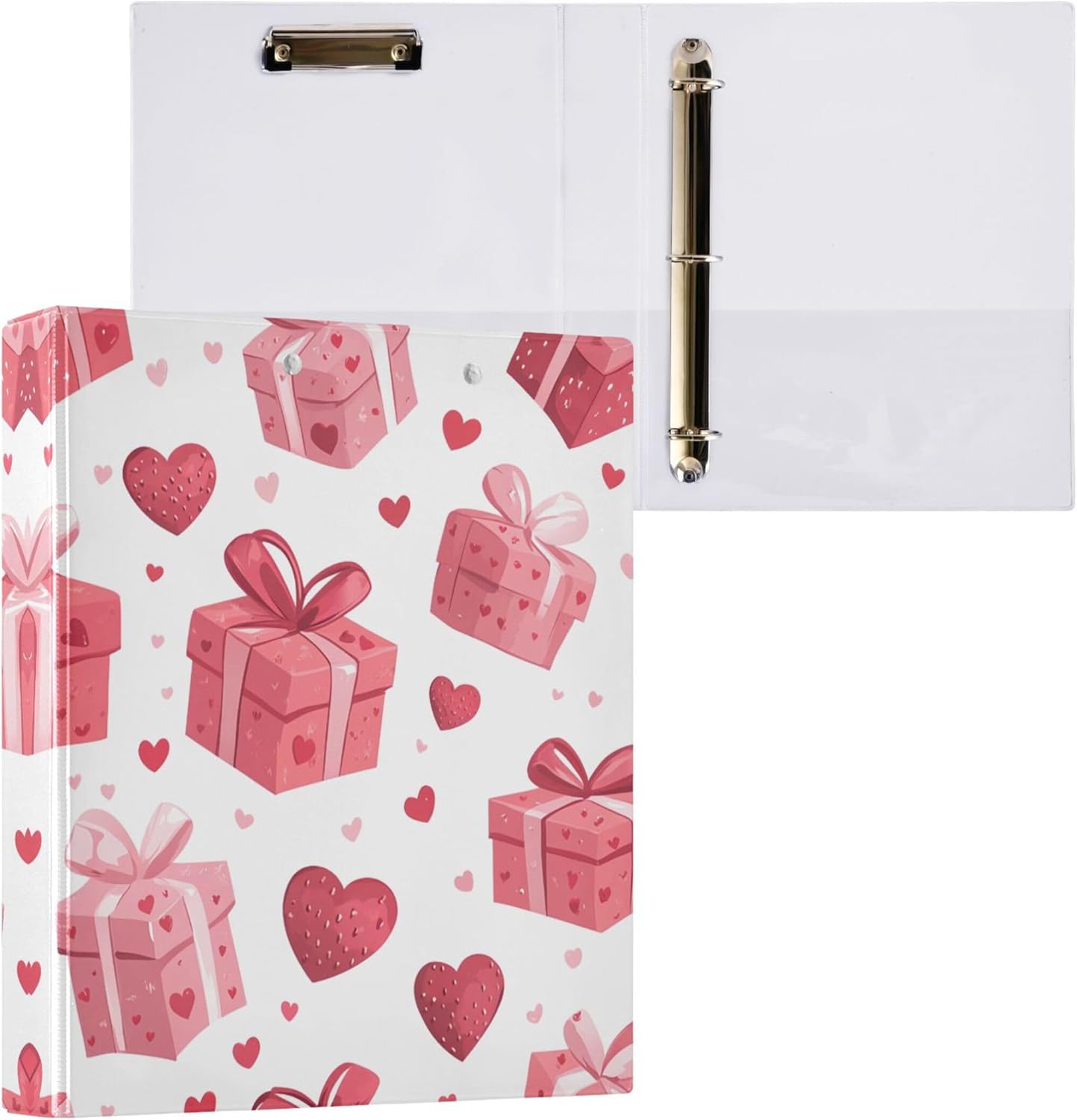 Valentine's Day Gift Boxes 3 Ring Binders, 1.5” Round Ring Binders with Clipboard - Letter Size, 3 Interior PVC Clear Pockets & Anti-Slip Clip for Office School Supplies, 2PCS
