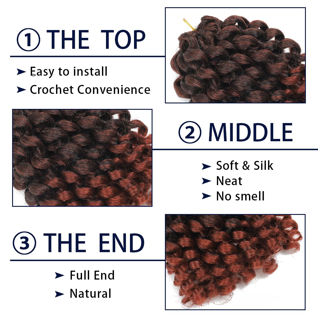 Wand Curl Crochet Braids Hair 8 Inch Jamaican Wand Curl Ombre Crochet Hair Jamaican Bounce Crochet Hair Colored Crochet Braids Ringlet Twist Hair Extension Crochet Hair(5PCS,T350)