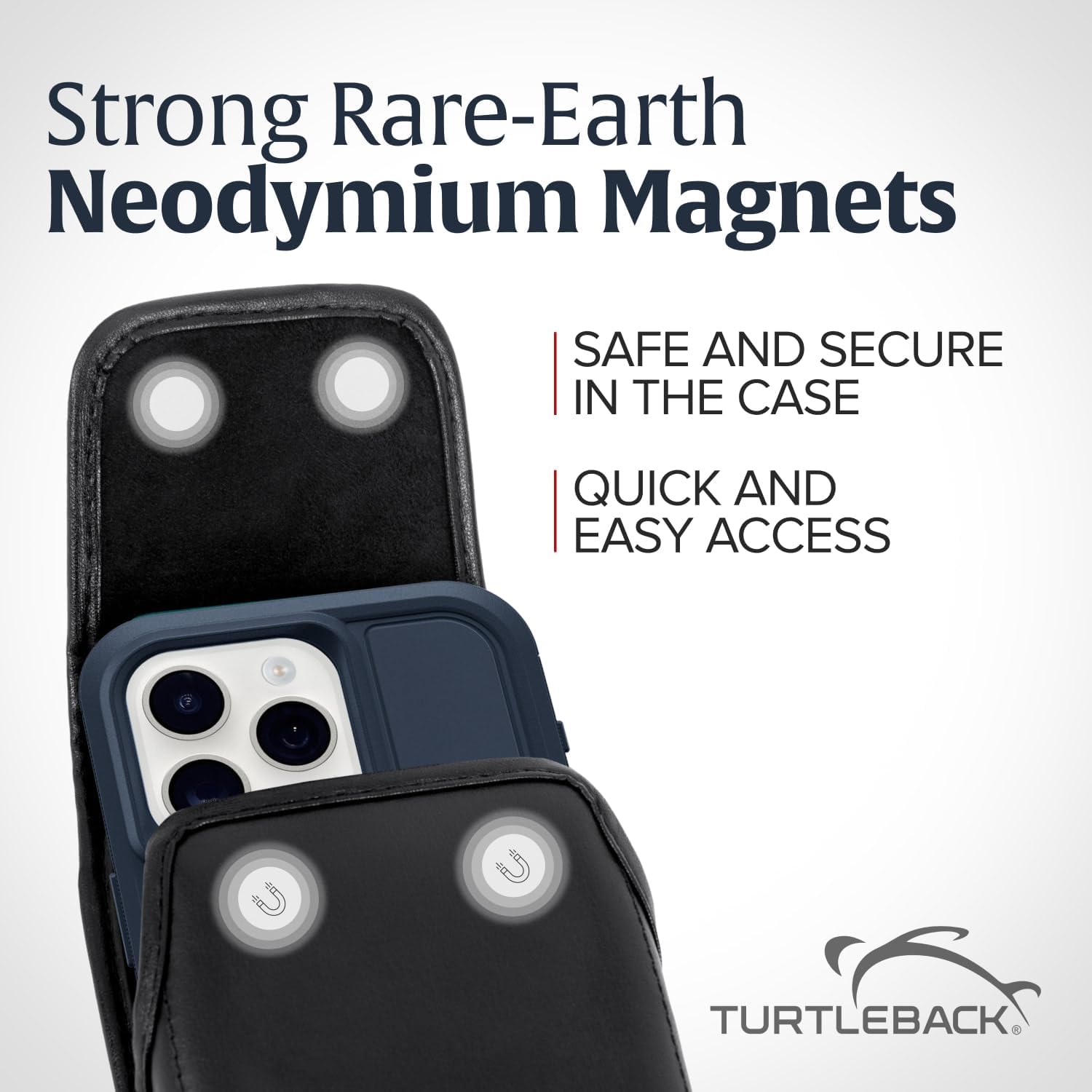 Turtleback Belt Clip for iPhone 17 Pro and 17Air -Small- Fits w/Slim MagSafe or TechWoven Style Cases, Premium Black Leather, Vertical Belt Holder, Magnetic Closure HD Rotating Belt Clip - Image 6