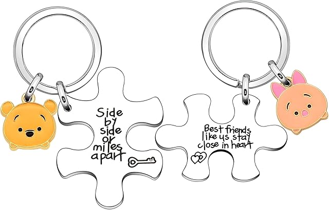 LUXYSODE - Best Friend Keyrings - Side by Side or Miles Apart BFF Gifts Friendship Keyring Set