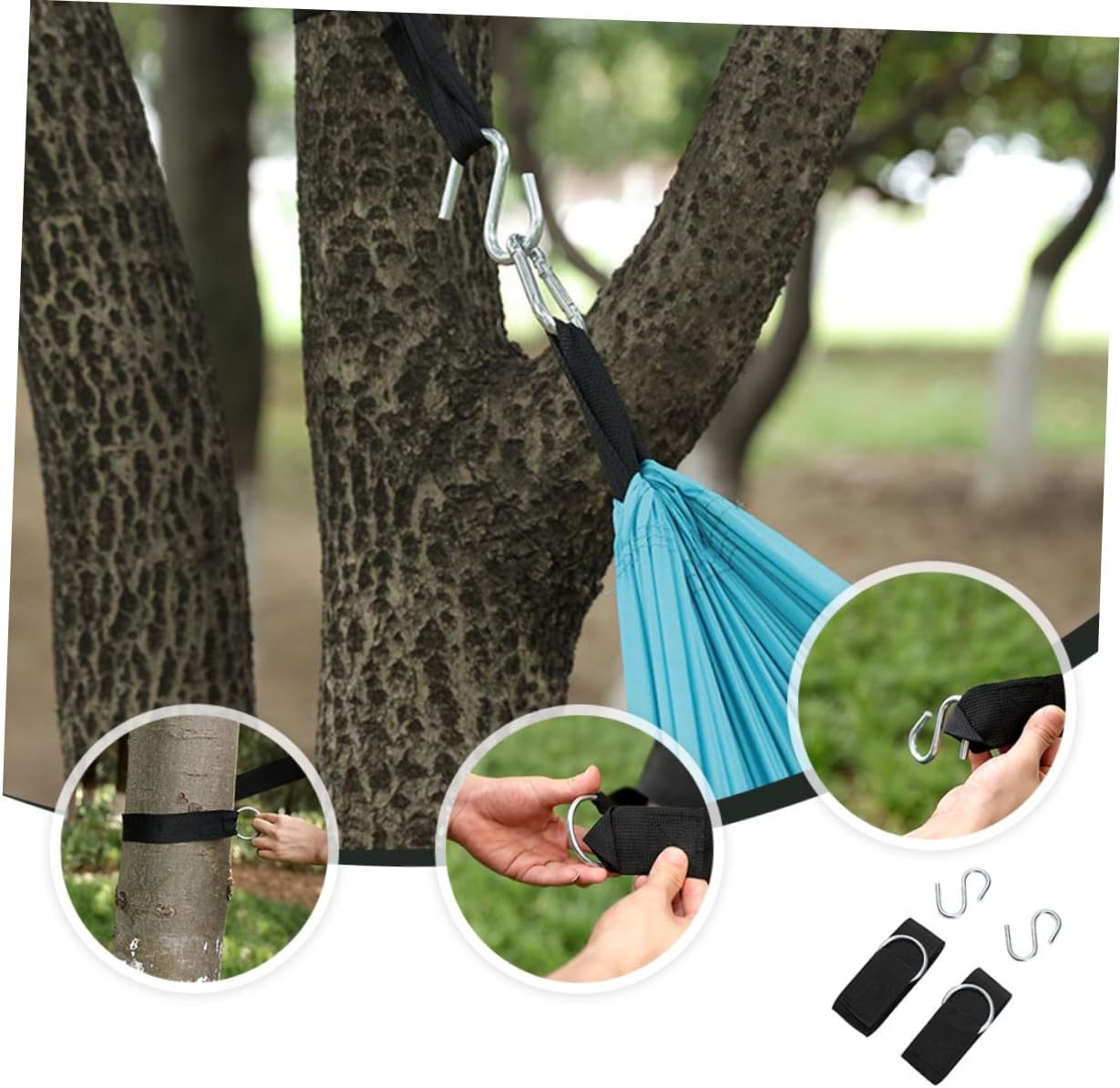 6pcs Adjustable Nylon Hammock Ropes with Heavy Duty S-Hooks and Tree Straps for Outdoor Camping Swing Hanging Kit