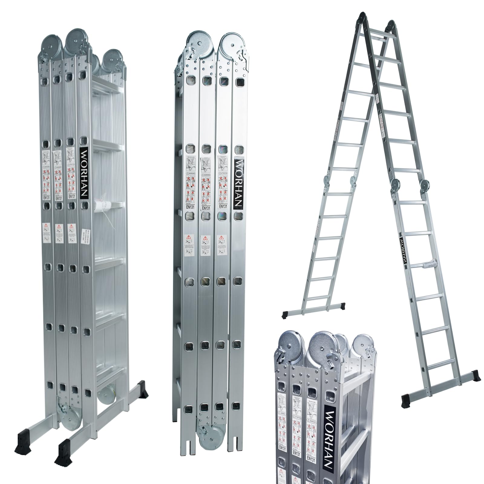 6.7m Escalera Multiuso Multifuncional Plegable 670cm Tijera Bisagra Grande Aluminio con 2 Estabilizadores Nueva Generación Calidad Alta KS6.7
