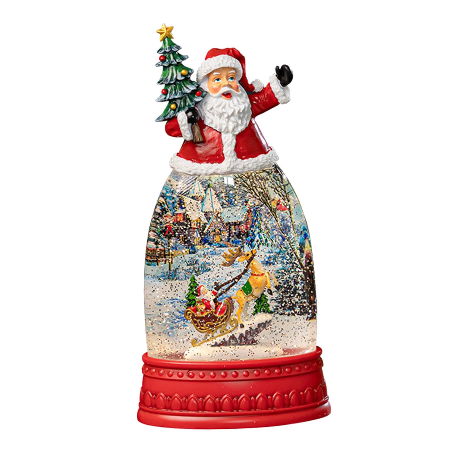 Christmas Snow Globe Musical Lámpara Decorativa con Caja de Música Linterna Iluminada Y Globo Brillante de Resina Adecuada para Regalo Navideño Decora, Papá Noel, Individual
