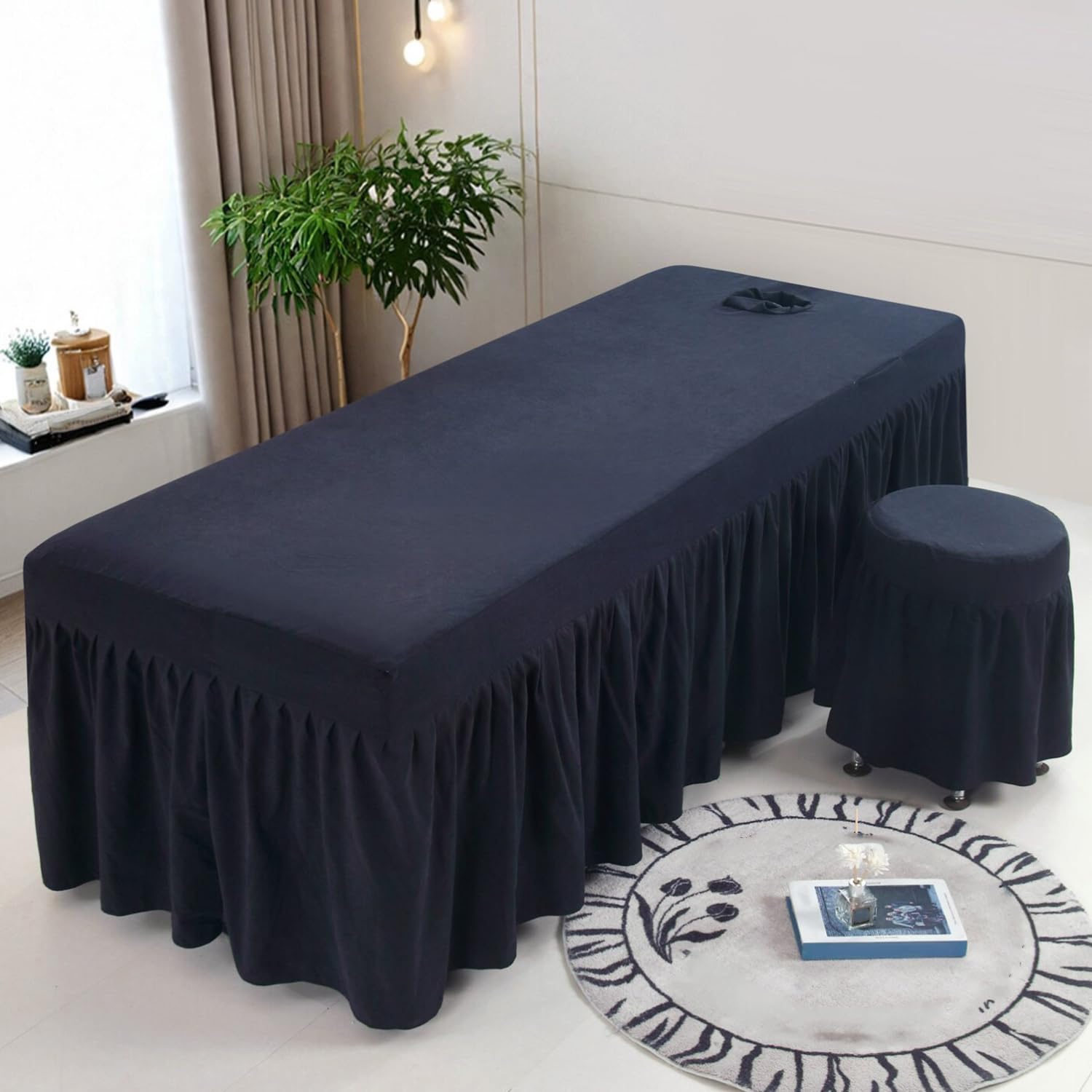 LDLCYCN Massage Bed Cover with Face Hole Spa Bed Skirt Beauty Salon Mattress Cover