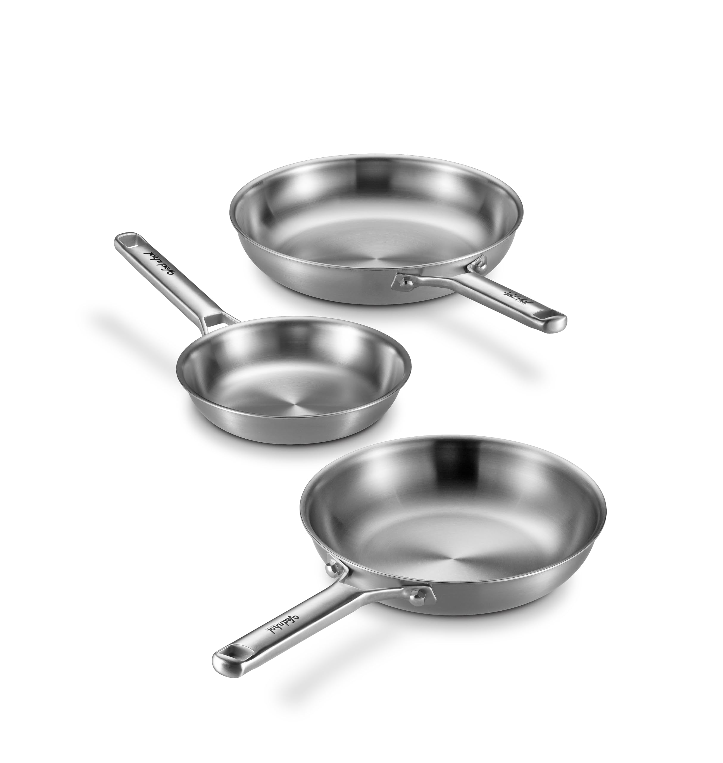 Stainless Steel Frying Pan Set 8+10+12 Inch,Tri-Ply Stainless Steel Skillets,Brushed Steel Pans for Cooking,Oven&amp;Dishwasher Safe,Induction and All Stove Compatible