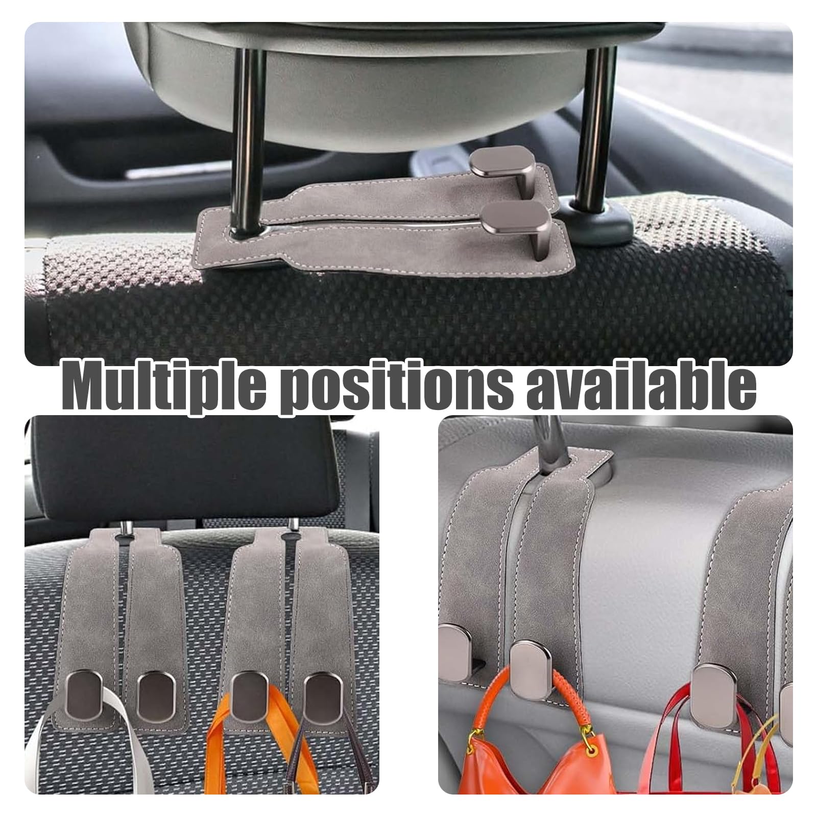 Blusabaca 2 Ganci Per Poggiatesta Auto - Doppio Gancio In Metallo Per Sedili Posteriori, Organizer In Velluto, Porta Borsa E Accessori, Capacità 5kg, Nero - 3
